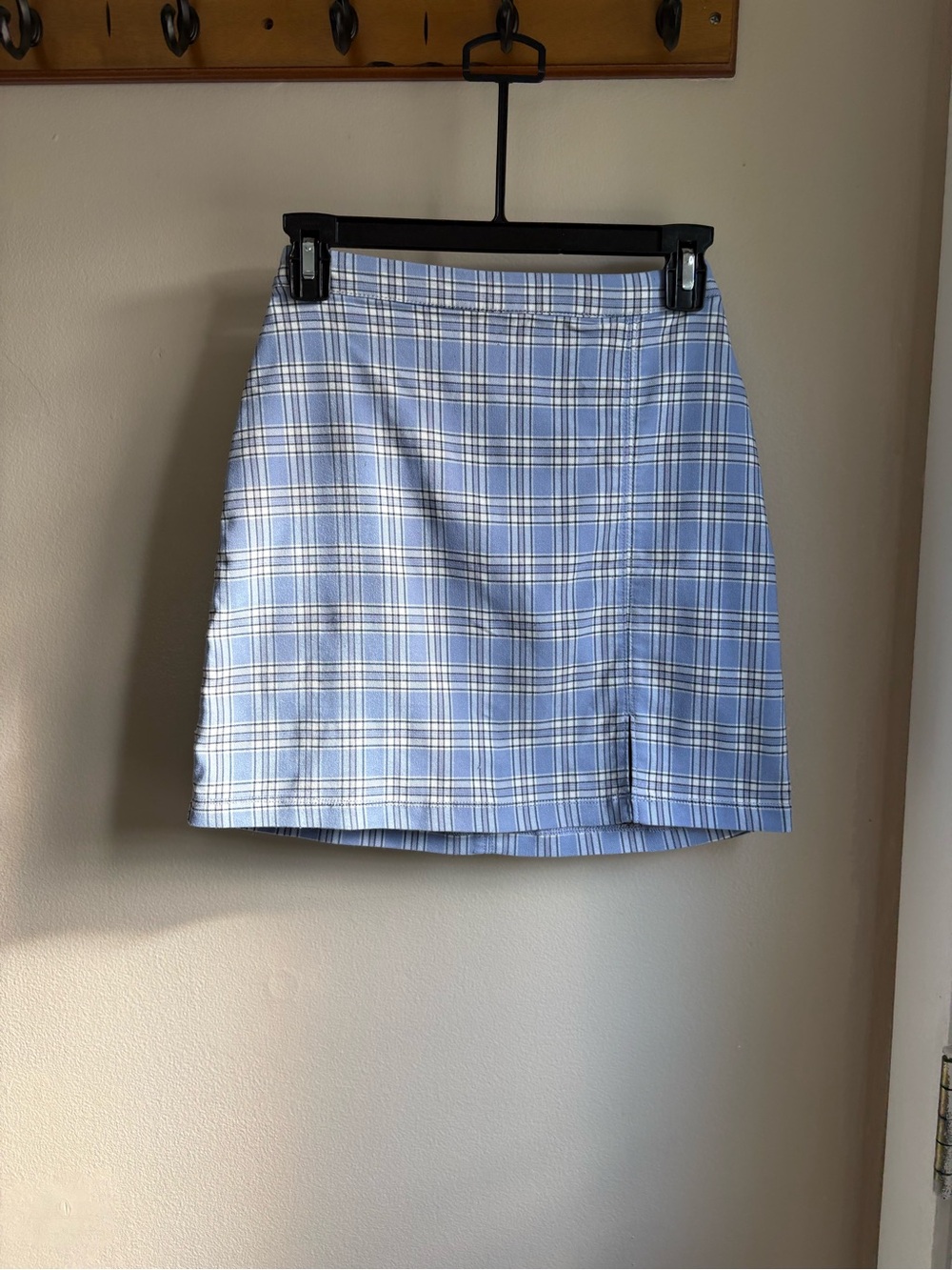 Hollister Light Blue and White Plaid Mini Skirt
